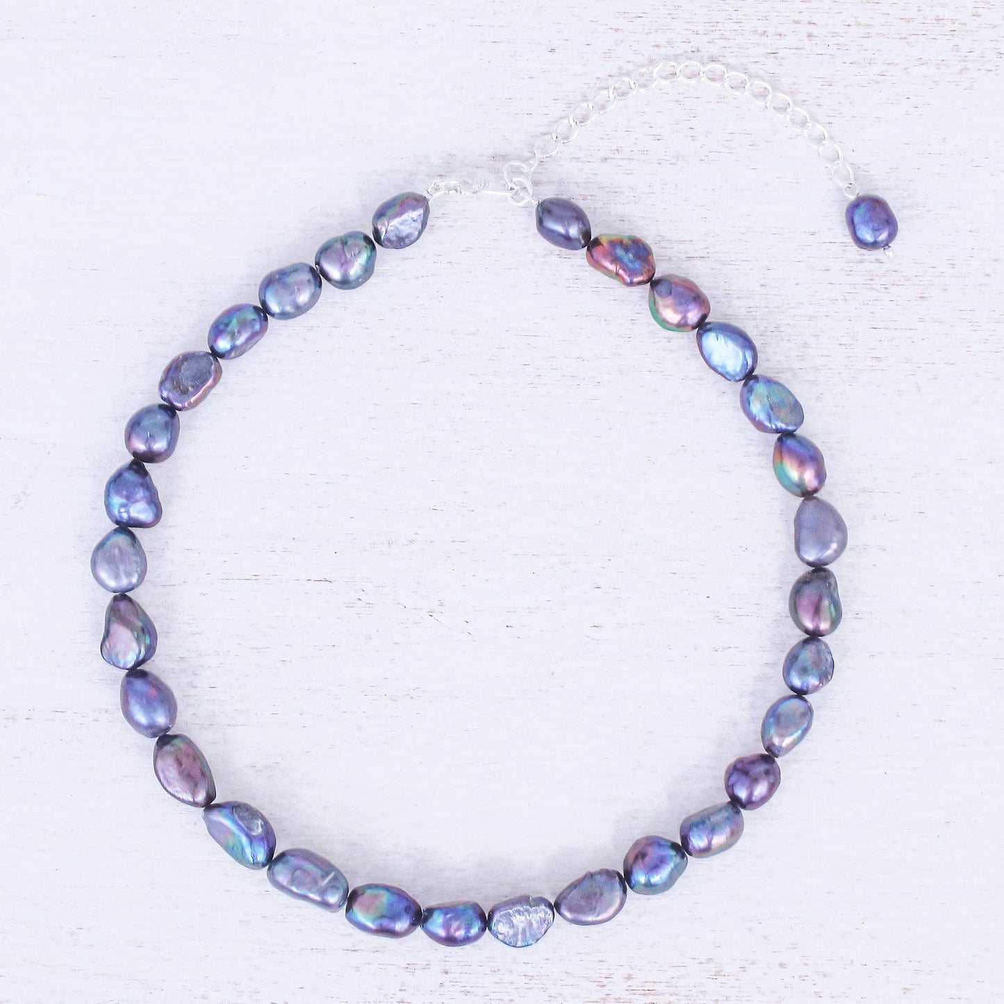 Mermaid Gem in Peacock Blue Cultured Pearl and Sterling Silver Choker Necklace