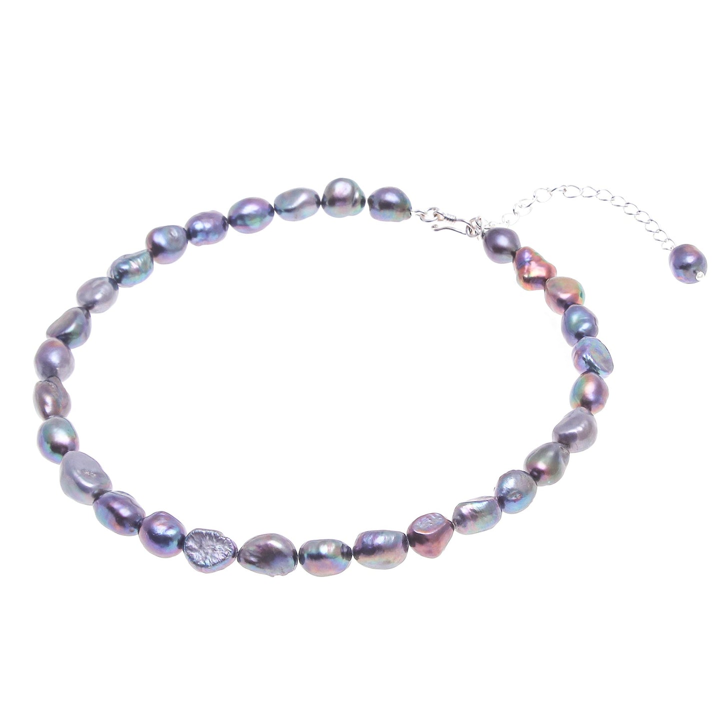 Mermaid Gem in Peacock Blue Cultured Pearl and Sterling Silver Choker Necklace