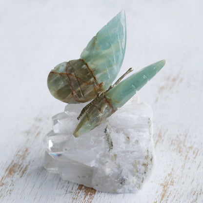 Butterfly's Rest Onyx and Quartz Butterfly Sculpture