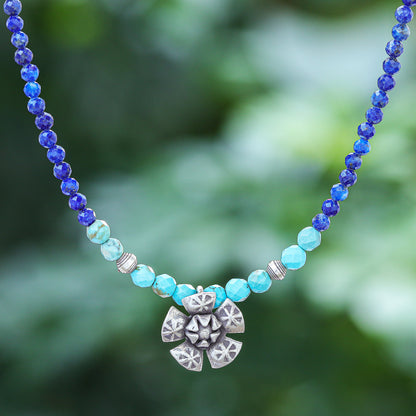 Color Sense in Blue Lapis Lazuli and Karen Silver Pendant Necklace