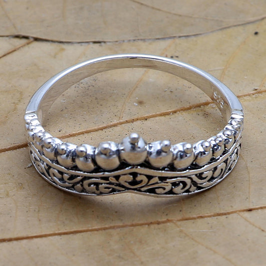 Crowned Hand Crafted Sterling Silver Band Ring