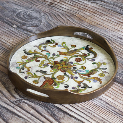 Birds of Dawn Hand Painted Glass Tray from Peru