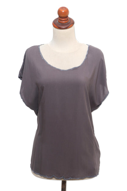 Coffee Date in Grey Grey Short-Sleeved Rayon Blouse