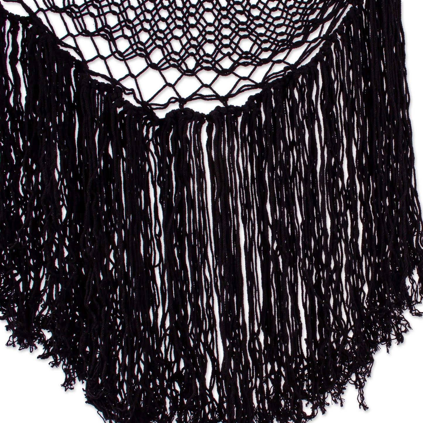 Sea Breezes in Black Black Fringed Cotton Rope Mayan Hammock Swing from Mexico