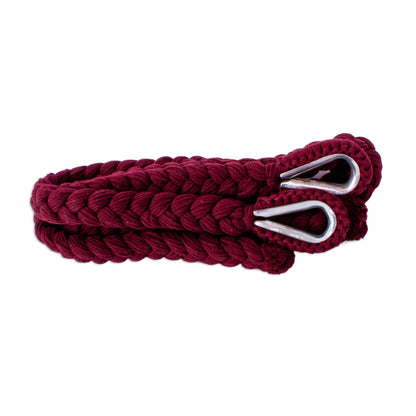 Sea Breezes in Bordeaux Burgundy Fringed Cotton Rope Mayan Hammock Swing from Mexico