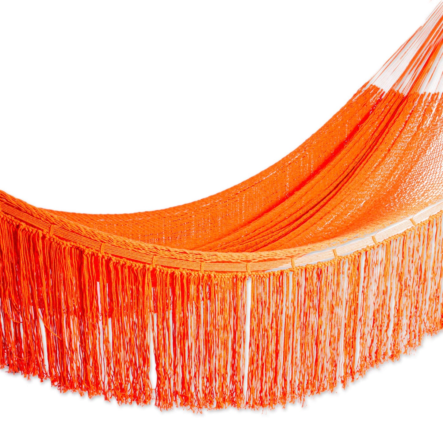 Orange Cascade Orange Fringed Cotton Rope Hammock (Triple) from Mexico