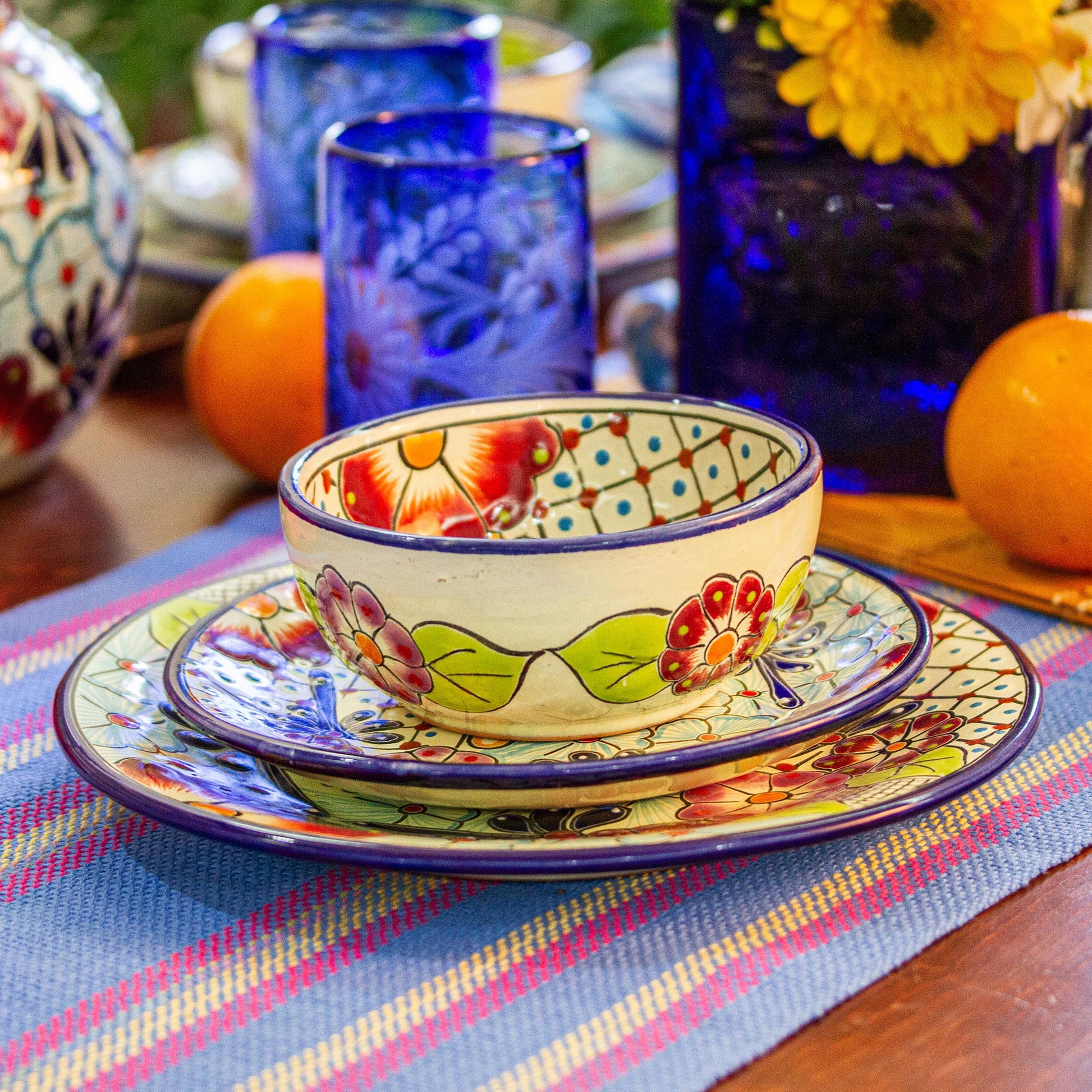 NOVICA Colors of Mexico Talavera-Style Dinner Plates from Mexico