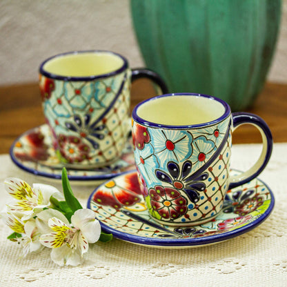 Colors of Mexico Talavera-Style Cups and Saucers (Pair)