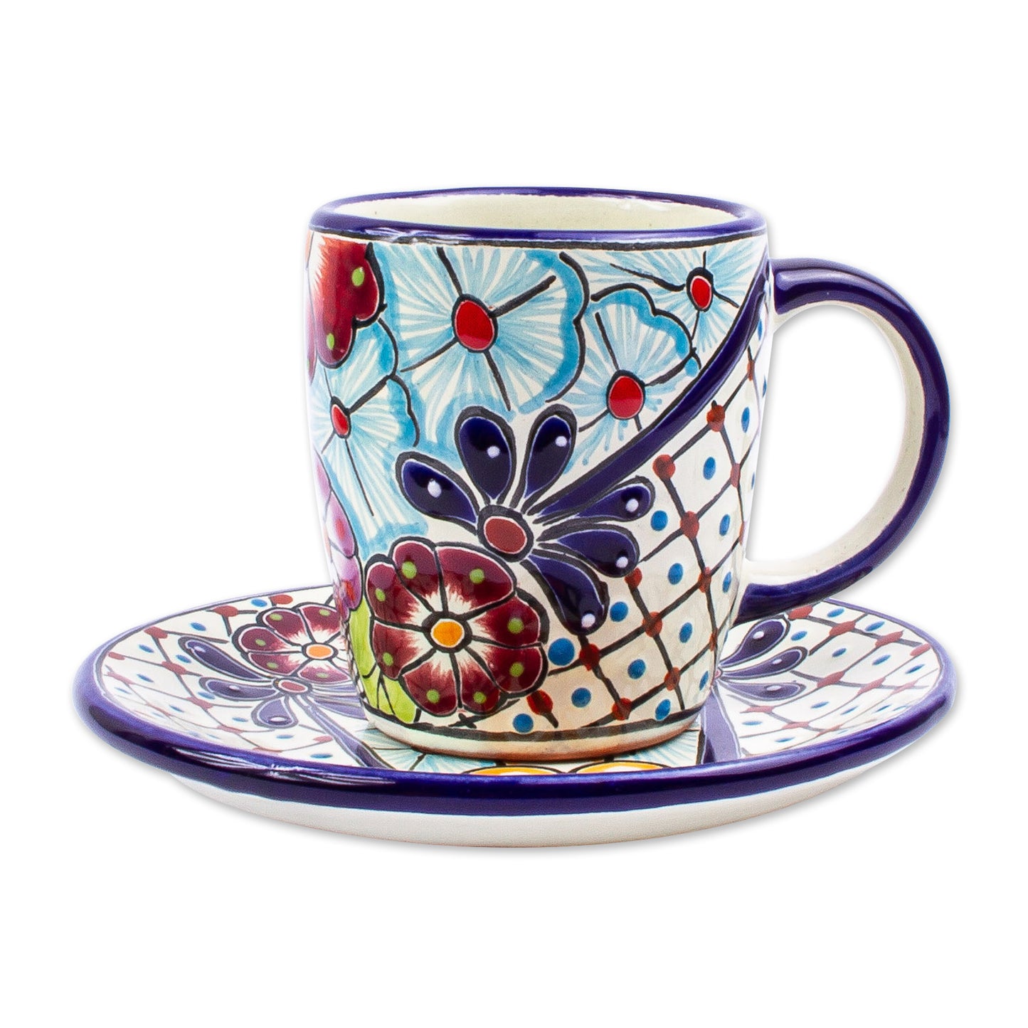 Colors of Mexico Talavera-Style Cups and Saucers (Pair)