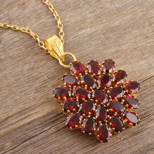 Radiant Sign Gold-Plated Sterling Silver Garnet Pendant Necklace