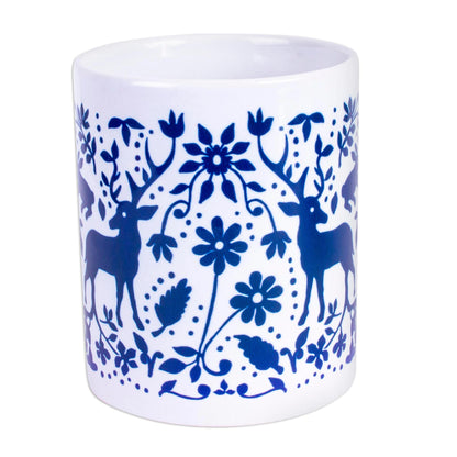 Blue Otomi  Artisan Crafted Otomi Blue Birds and Flowers Ceramic Mug