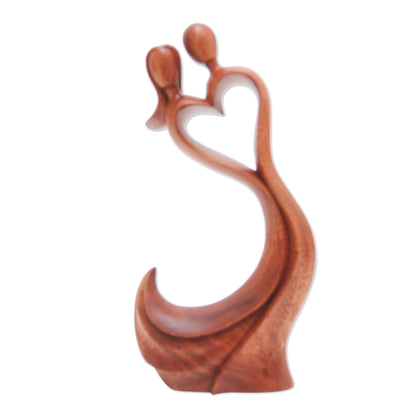 Sway with Me Hand Made Heart-Themed Suar Wood Sculpture