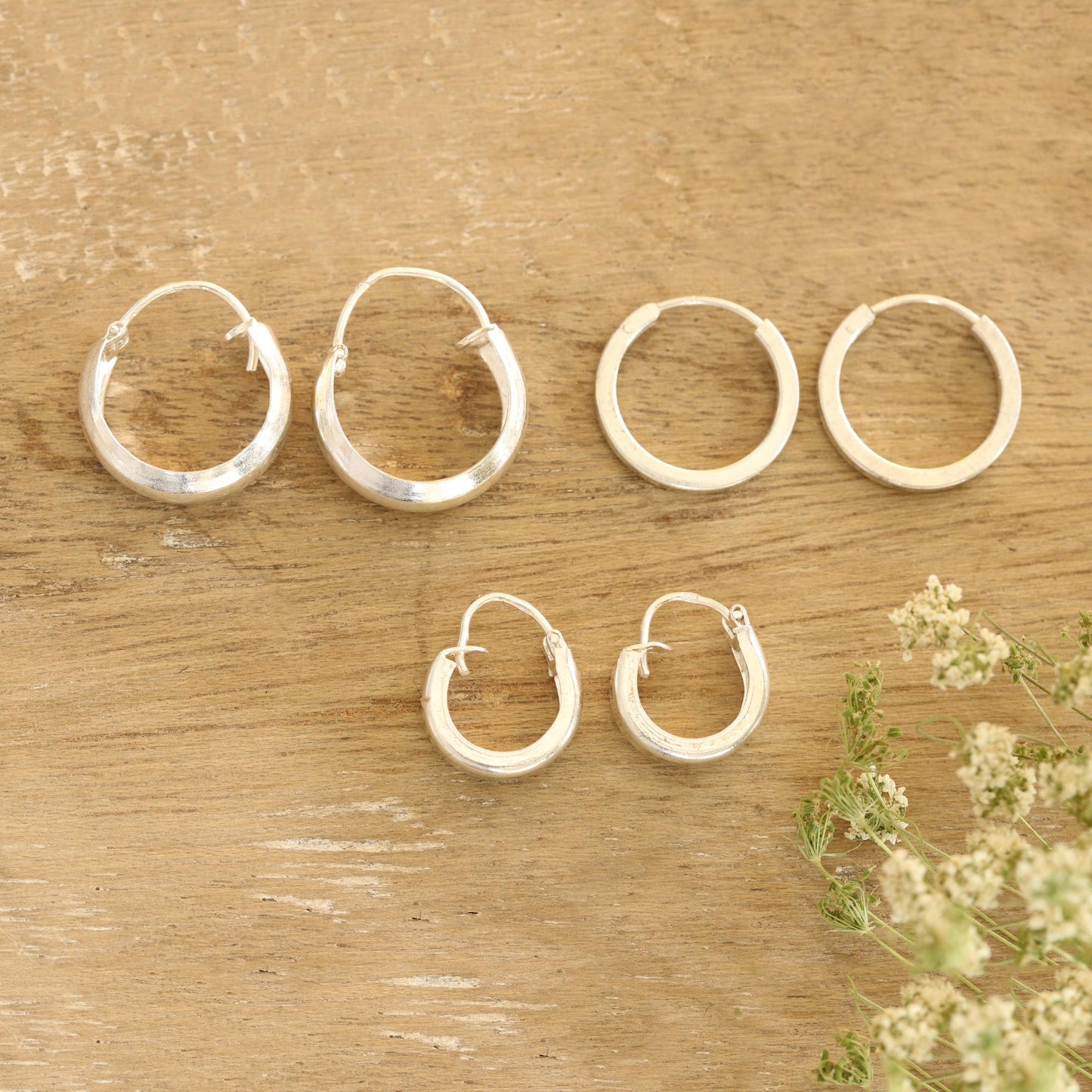 Lustrous Loops Artisan Crafted Sterling Silver Hoop Earrings (Set of 3)