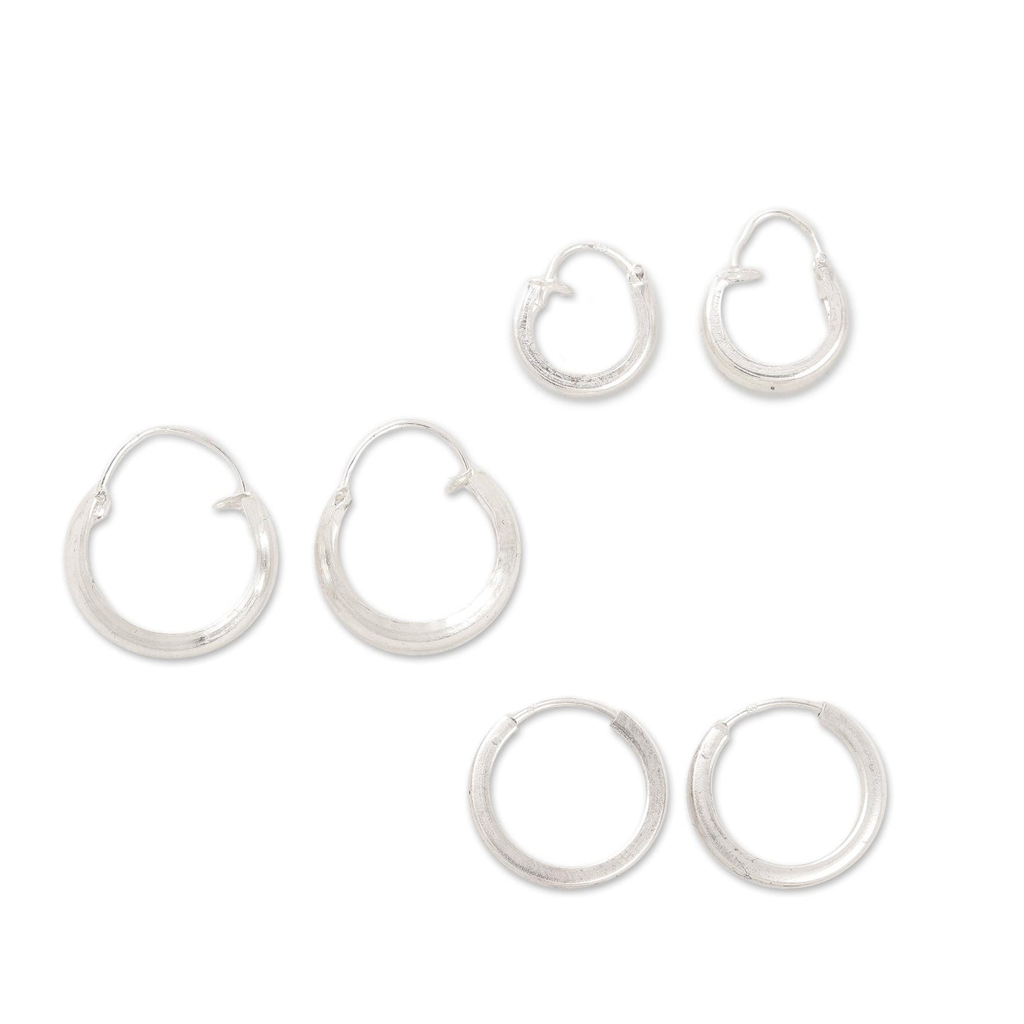 Lustrous Loops Artisan Crafted Sterling Silver Hoop Earrings (Set of 3)