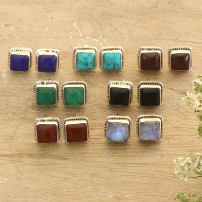 Black Magic Hand Crafted Square Stud Earrings (Set of 7)