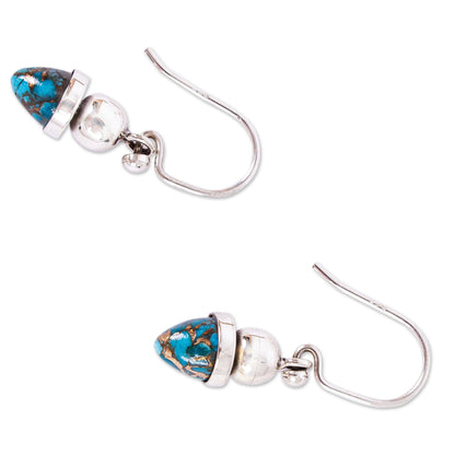 Blue And Golden Pendulums Pendulum-Shaped Taxco Dangle Earrings from Mexico