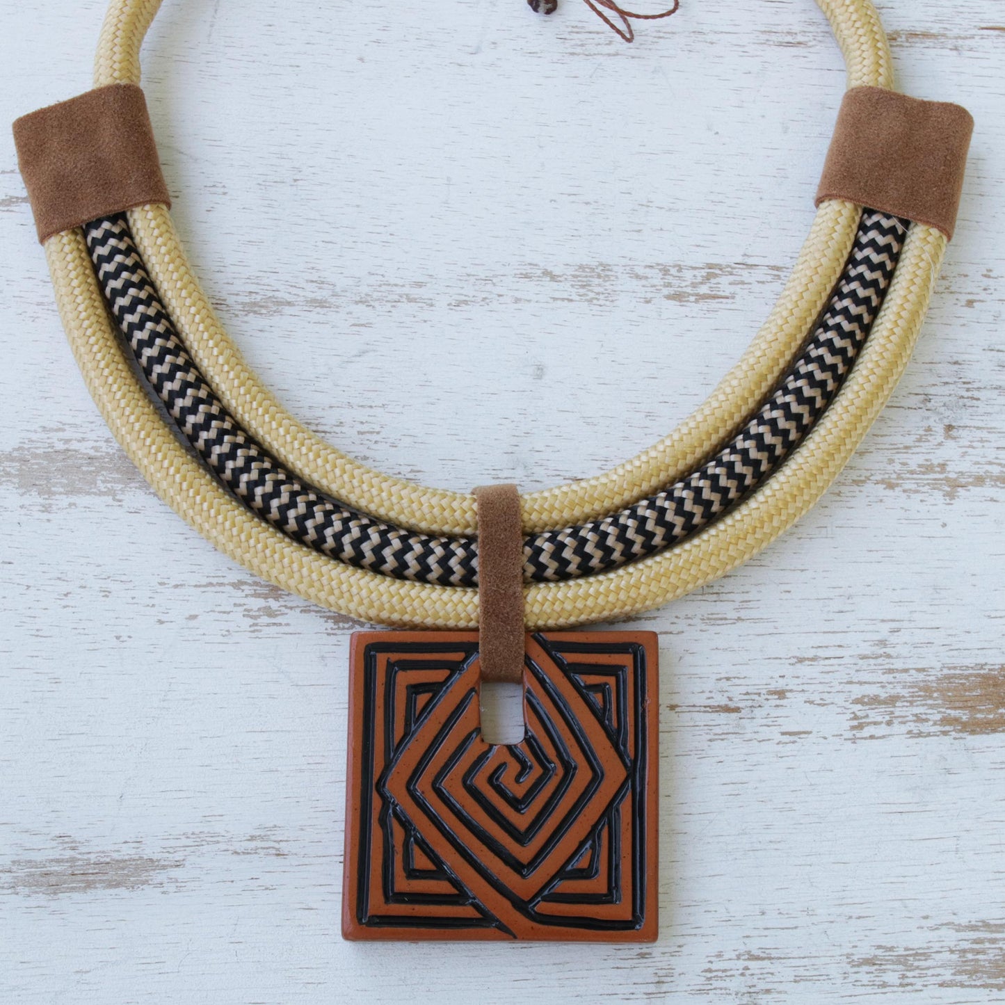 Tribal Labyrinth Hand Crafted Ceramic Artisan Necklace