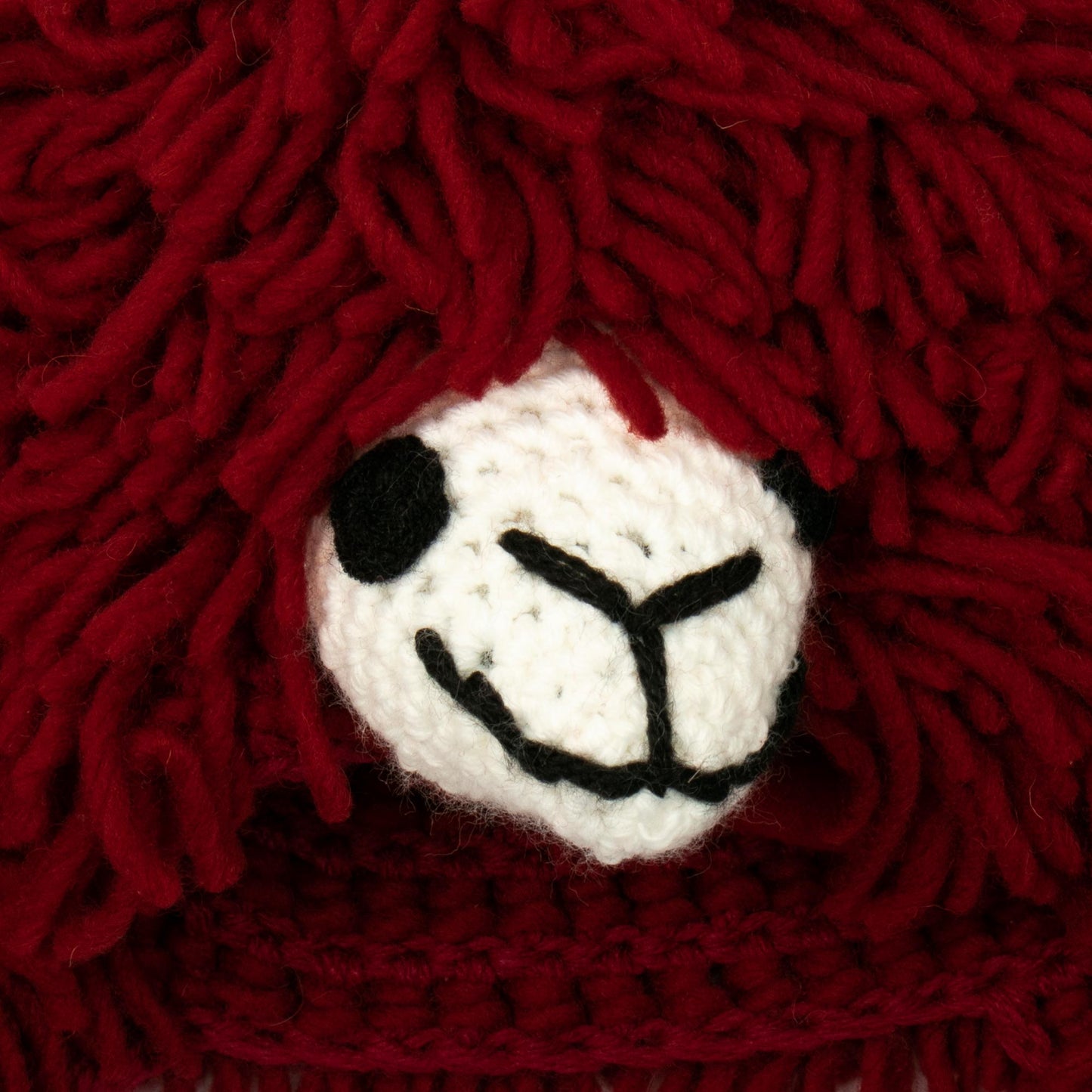 Smiling Llama Furry Red Llama Beanie Hat from Peru