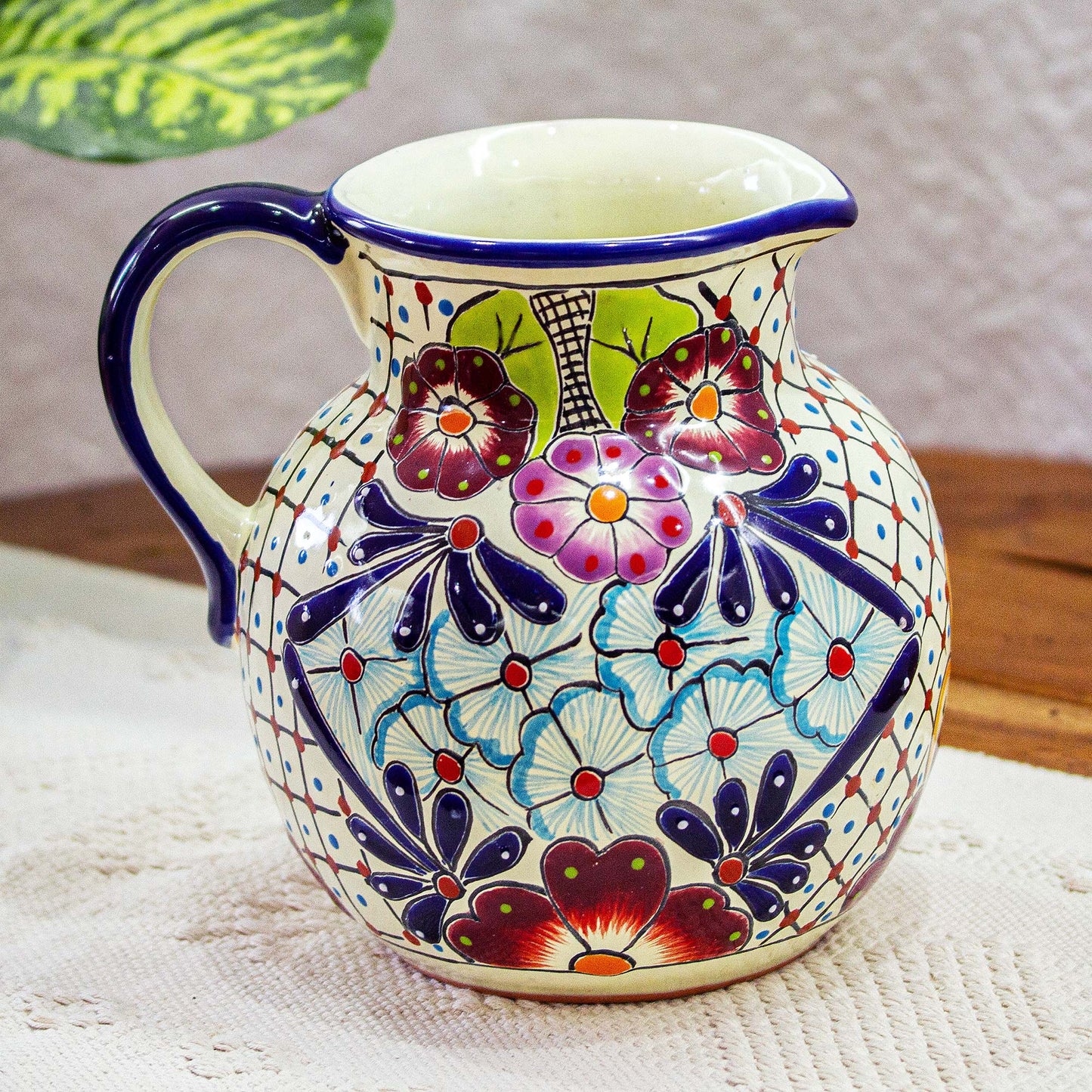 Colors of Mexico Colorful Talavera-style Ceramic Pitcher