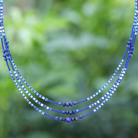 Sea Plane Macrame Lapis Lazuli and Howlite Beaded Necklace