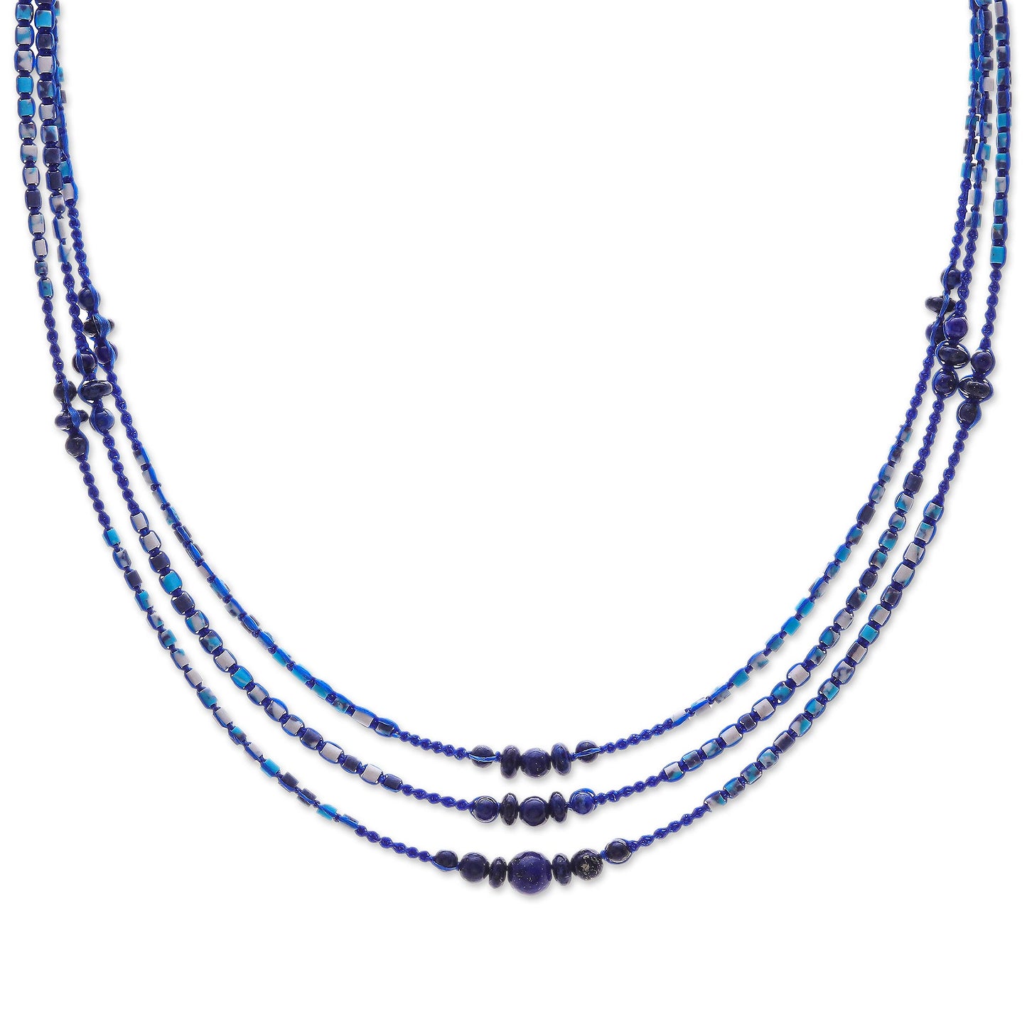 Sea Plane Macrame Lapis Lazuli and Howlite Beaded Necklace