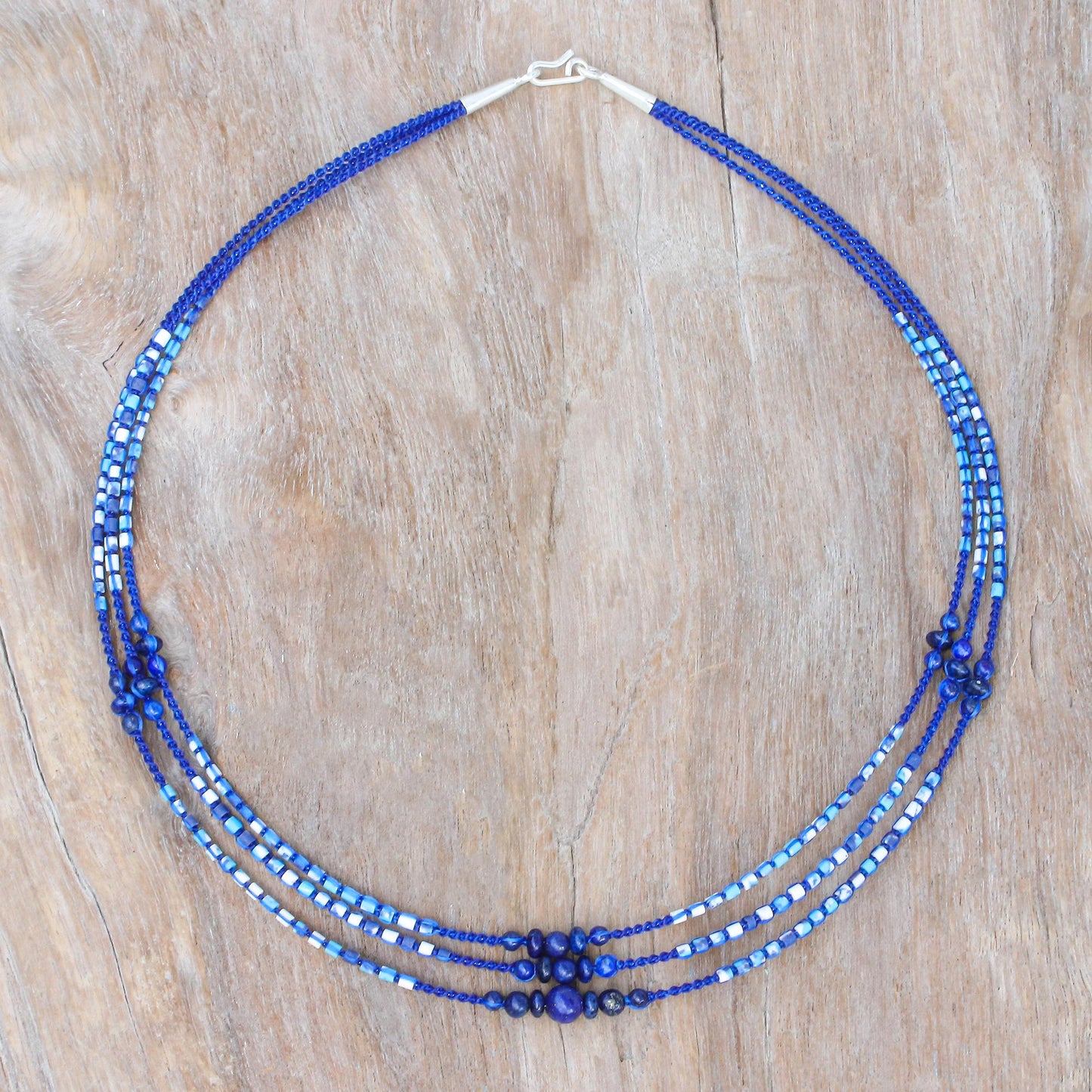 Sea Plane Macrame Lapis Lazuli and Howlite Beaded Necklace