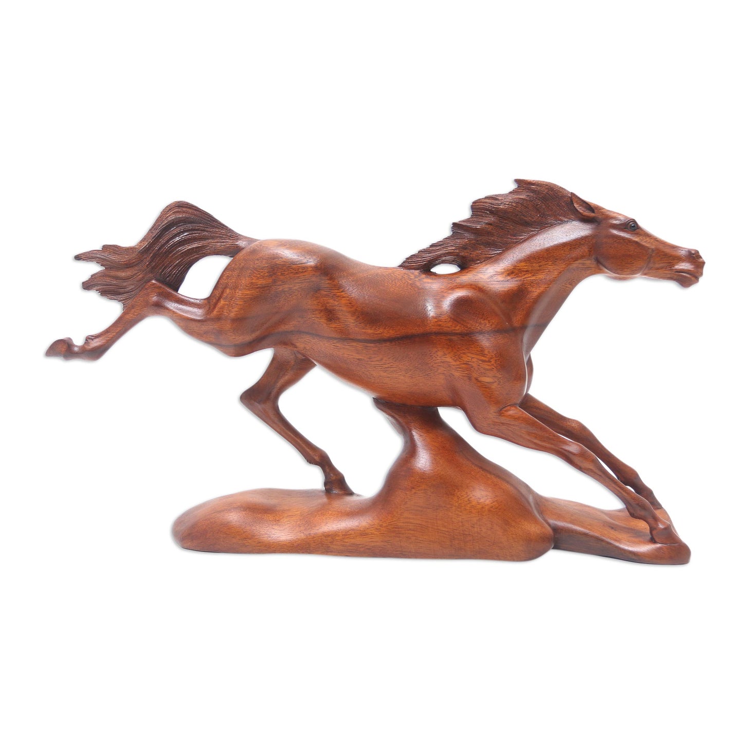 Fleet Footed Handmade Suar Wood Horse Sculpture