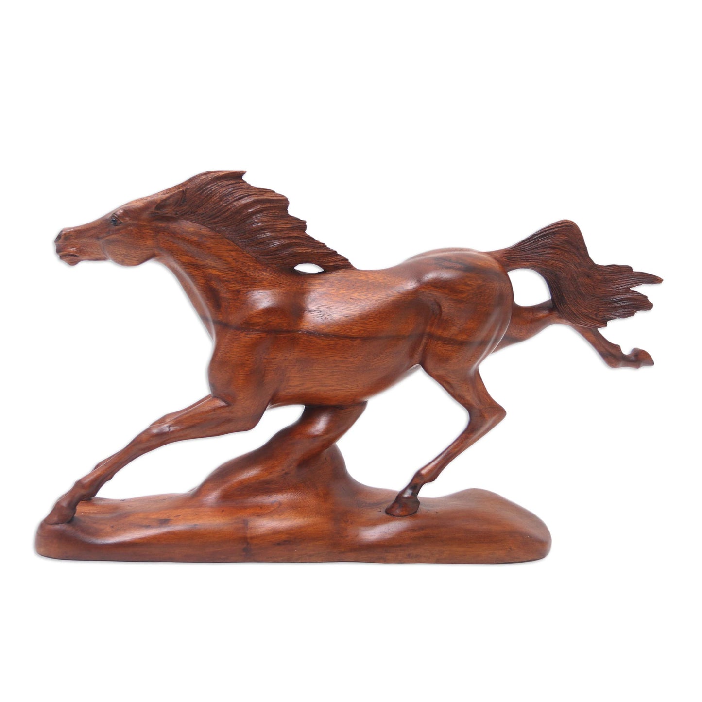 Fleet Footed Handmade Suar Wood Horse Sculpture