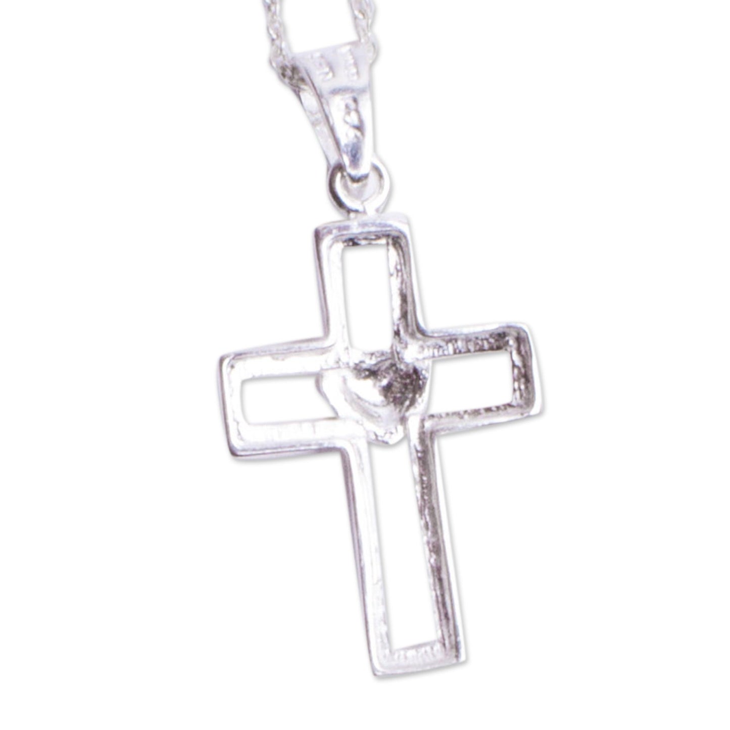 Cross and Heart Sterling Silver Heart Pendant Necklace from Mexico