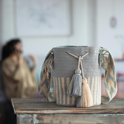 Seaside Stripe Blue and Ivory Crocheted Shoulder Bag