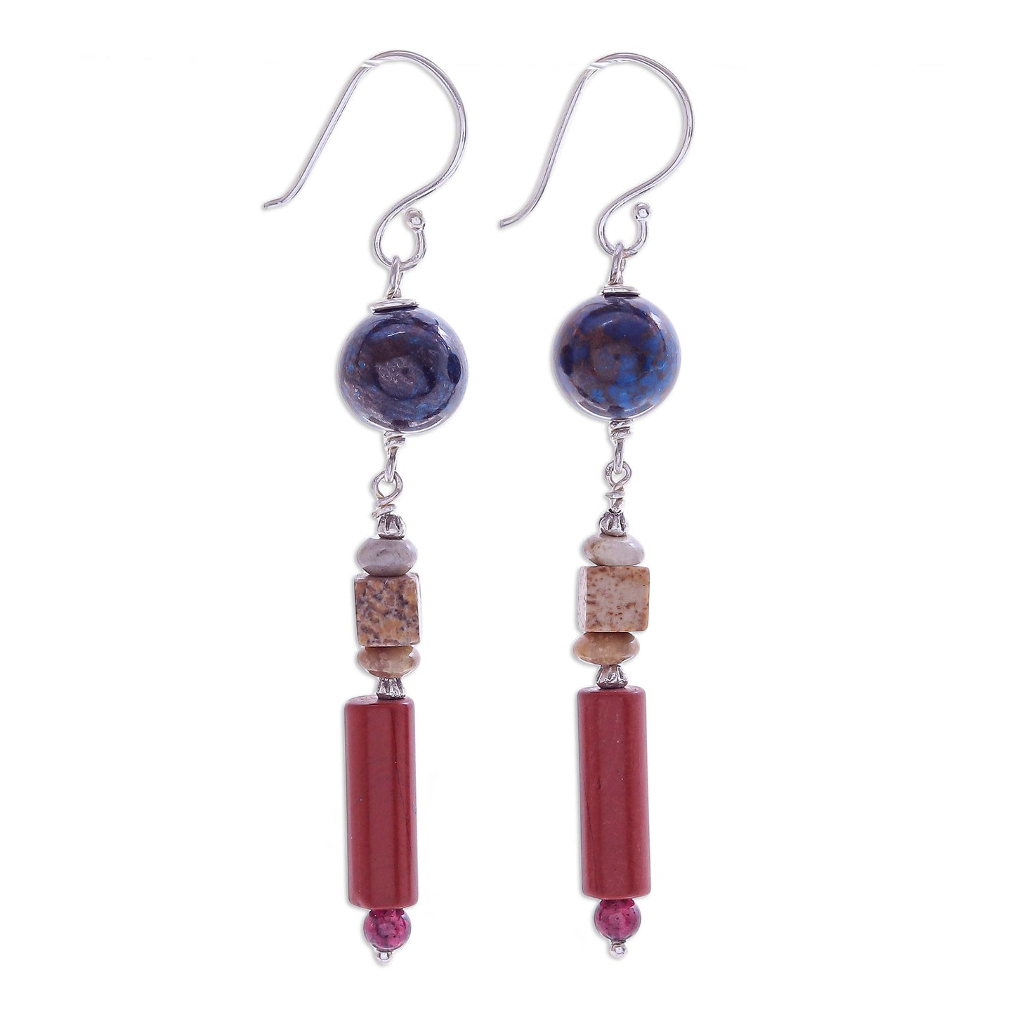 Summer Relax Hand Crafted Jasper and Garnet Dangle Earrings