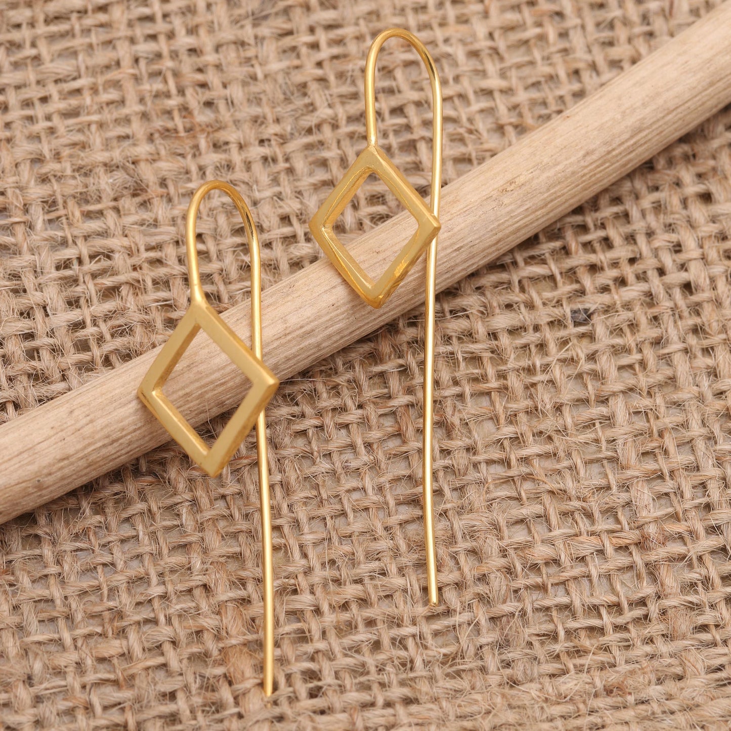 Symmetrical Geometry Handmade Gold-Plated Drop Earrings