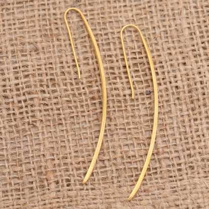 Graceful Arc Handcrafted Gold-Plated Drop Earrings