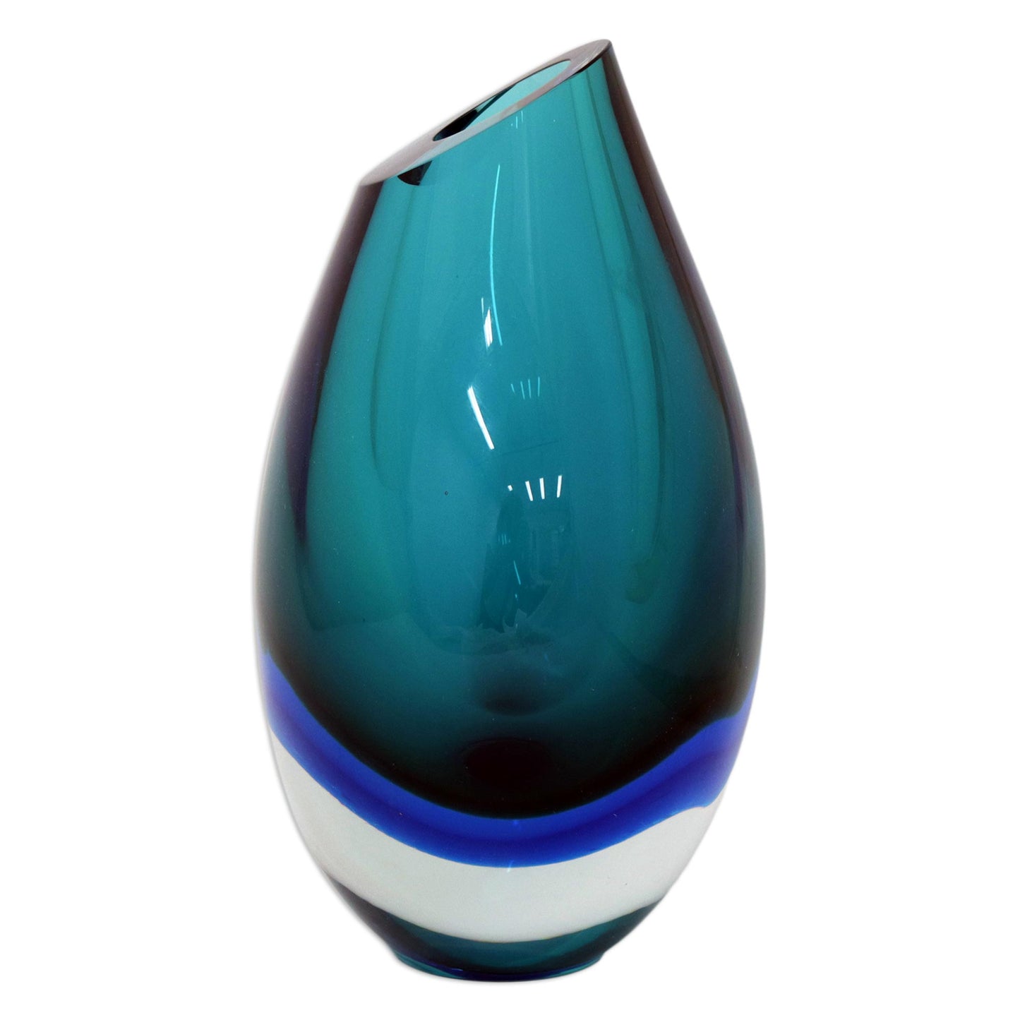 Ocean Sigh 9.5 inch Turquoise Murano Inspired Handblown Art Glass Vase