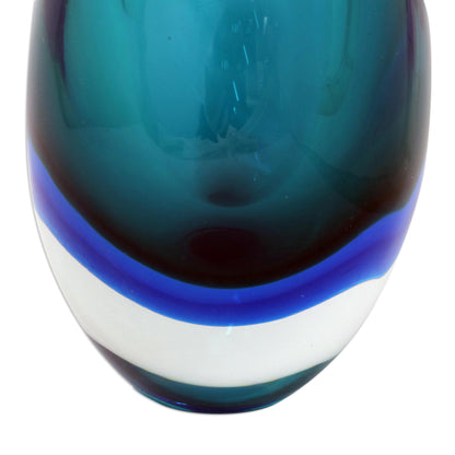 Ocean Sigh 9.5 inch Turquoise Murano Inspired Handblown Art Glass Vase