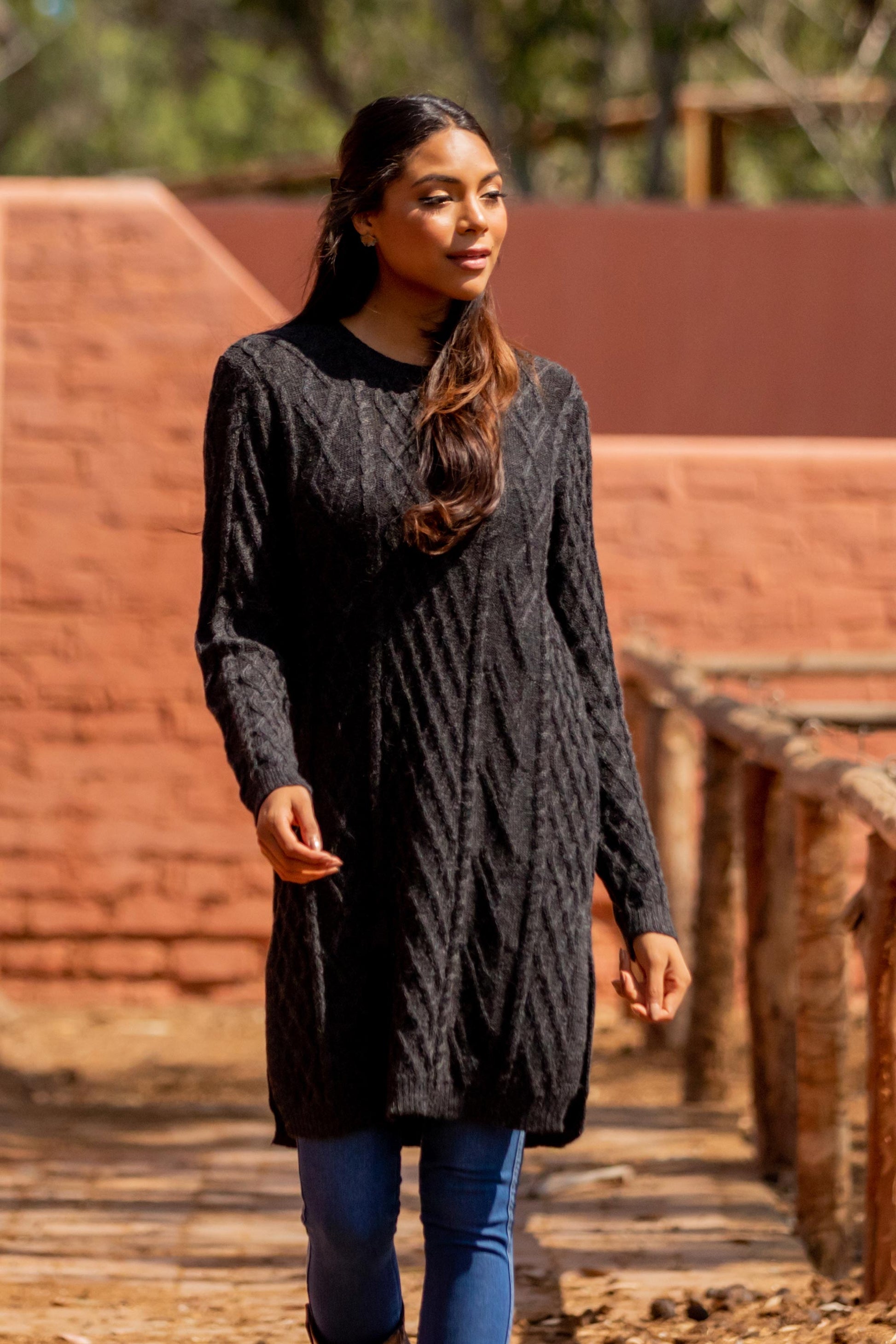 tunic sweater dress Long Lines in Charcoal Alpaca Tunic Sweater Dress