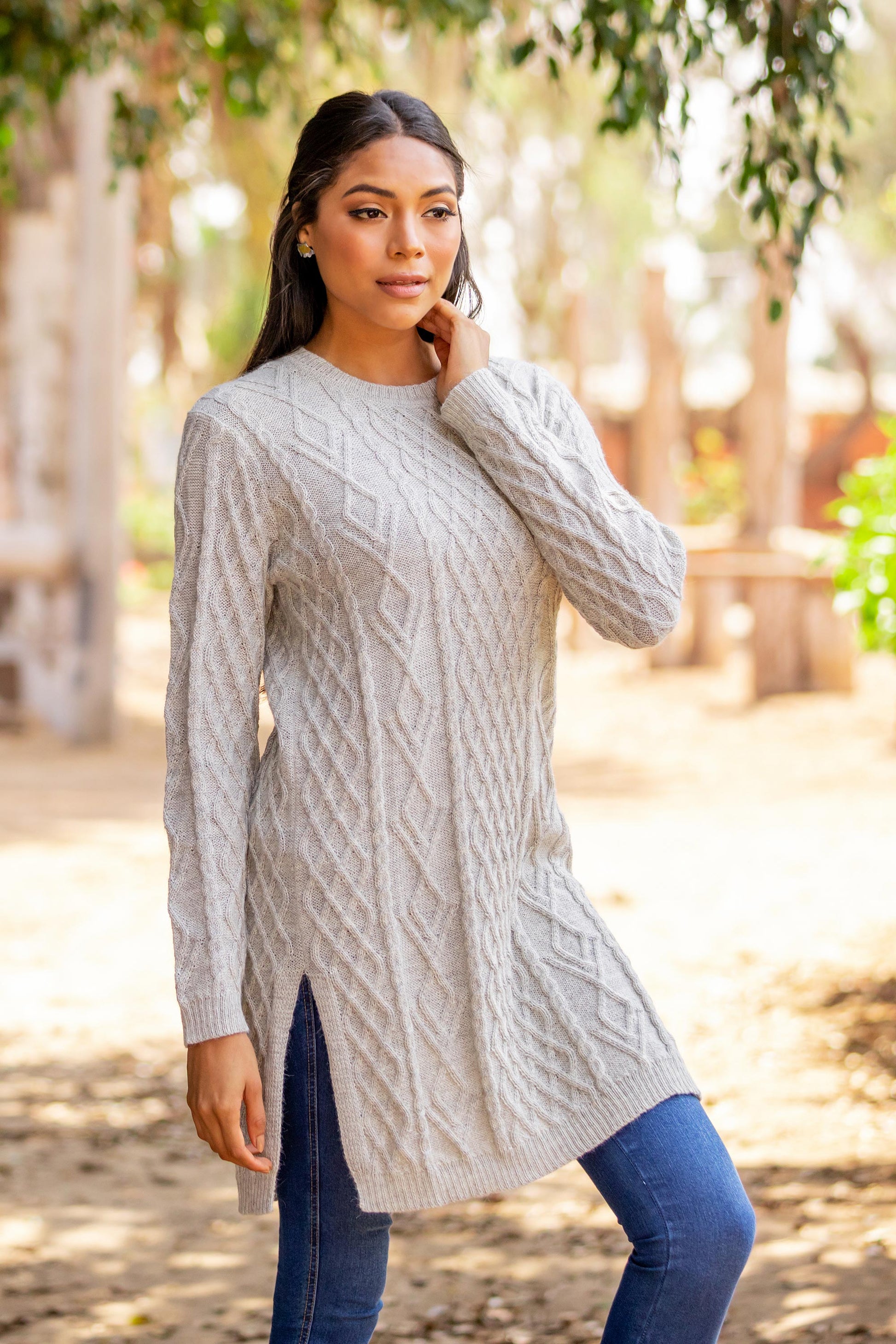 NOVICA Long Lines in Grey Baby Alpaca Grey Tunic Sweater Dress | GreaterGood NOVICA Long Lines in Grey Baby Alpaca Grey Tunic Sweater Dress | GreaterGood