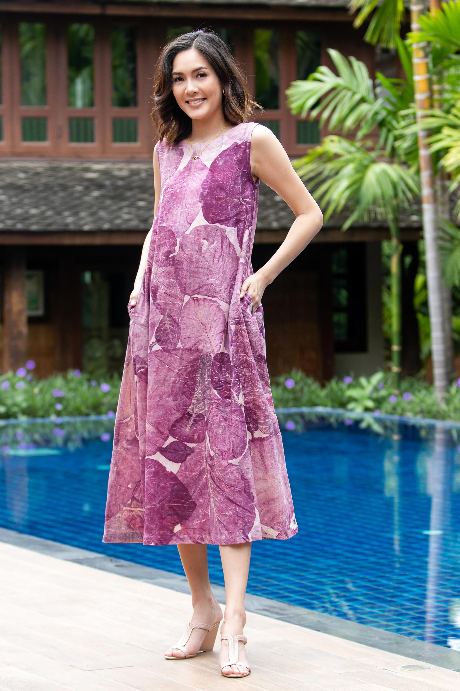 thai cotton dress Chatham Dress Thai Dancers Orange and Gold Cotton Linen