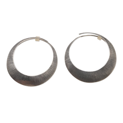 Narrow Eclipse Sterling Silver Antique-Finish Hoop Earrings