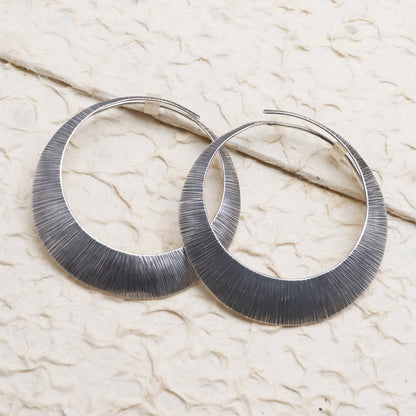 Narrow Eclipse Sterling Silver Antique-Finish Hoop Earrings