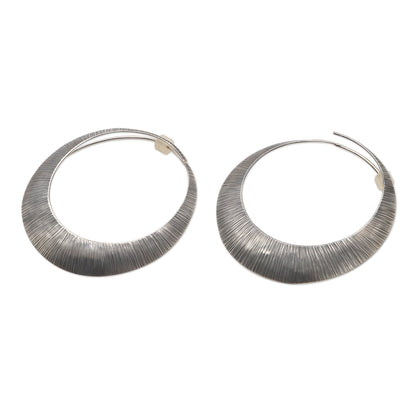 Narrow Eclipse Sterling Silver Antique-Finish Hoop Earrings