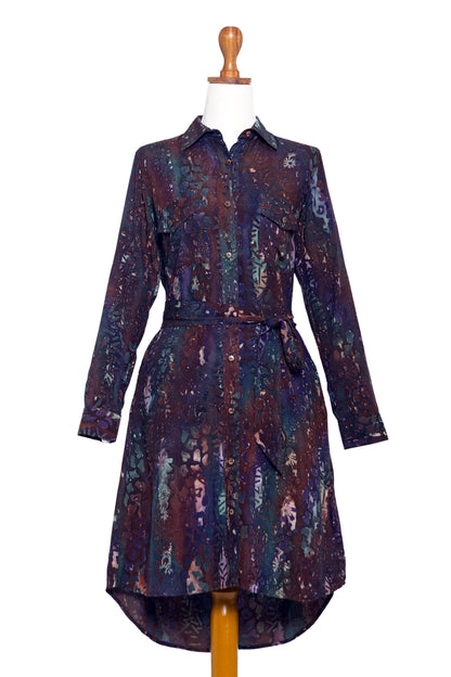 Chic Style Batik Rayon Collared Shirtdress from Bali