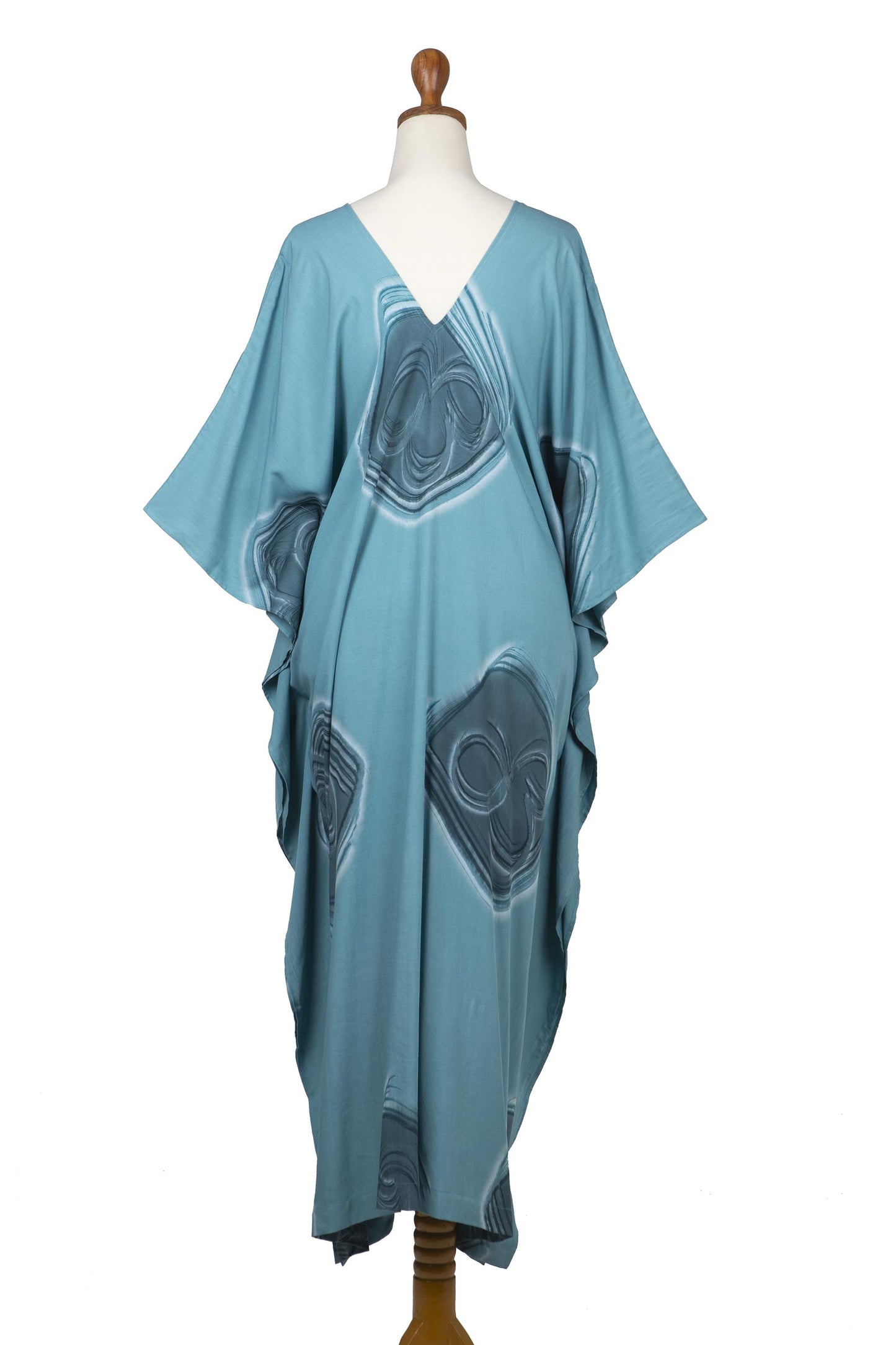 Floating Blue Hand-Painted Rayon Caftan from Bali