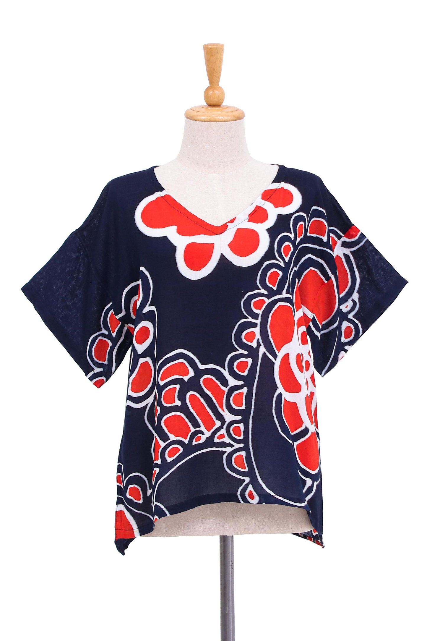 Relaxed Mood Cotton Batik Floral-Motif Blouse