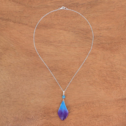 Bloom Basket in Blue Blue and Purple Orchid Petal Pendant Necklace