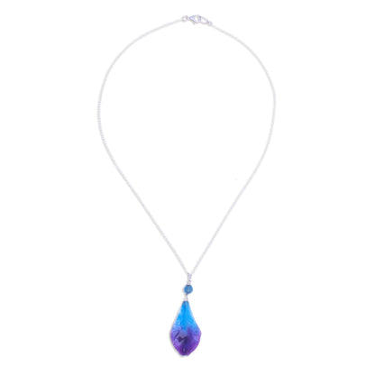 Bloom Basket in Blue Blue and Purple Orchid Petal Pendant Necklace