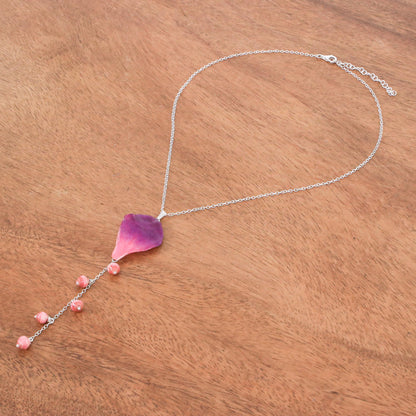 Bloom Balloon in Fuchsia Sterling Silver and Orchid Petal Pendant Necklace