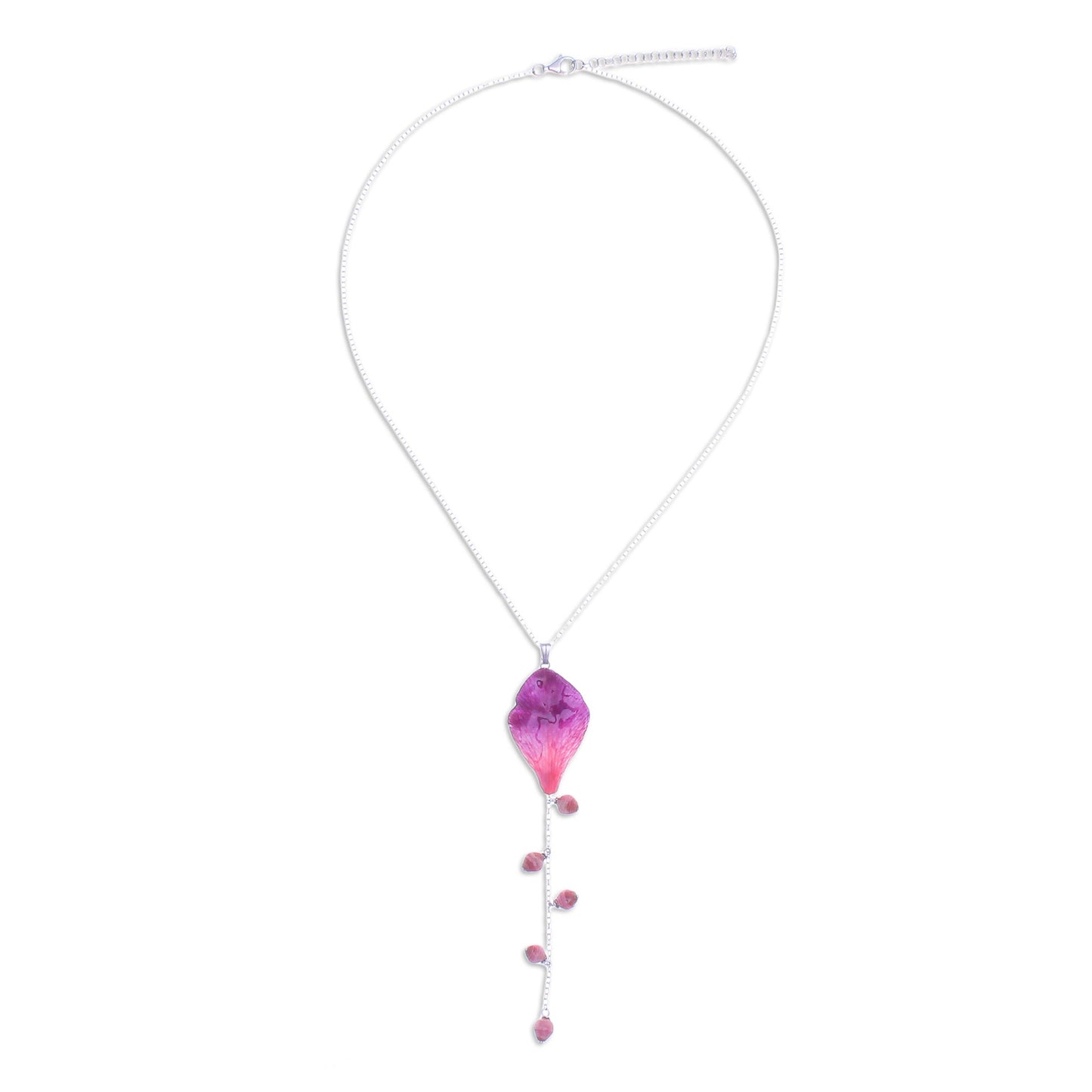 Bloom Balloon in Fuchsia Sterling Silver and Orchid Petal Pendant Necklace