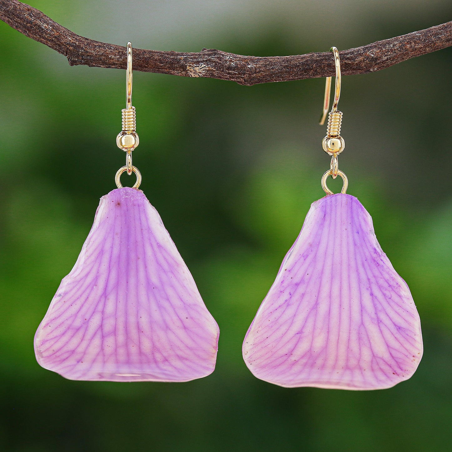 Summer Treat in Lavender Gold-Plated Purple Orchid Petal Dangle Earrings