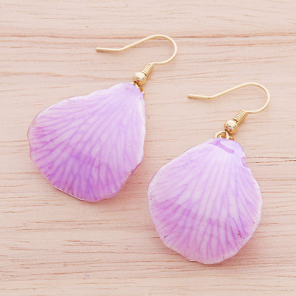 Summer Treat in Lavender Gold-Plated Purple Orchid Petal Dangle Earrings